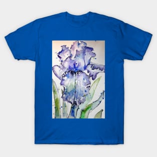 Purple Iris Watercolor and Ink Painting T-Shirt